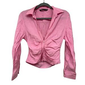 Zara pink long sleeve button down shirt size XS